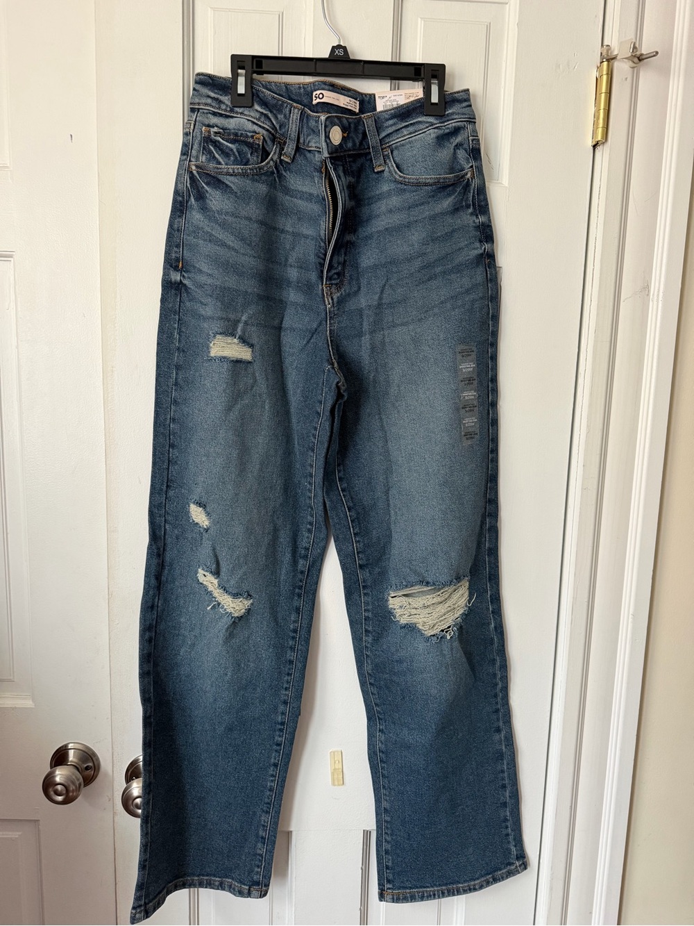 SO Distressed Dark Blue High-Rise Straight Jeans